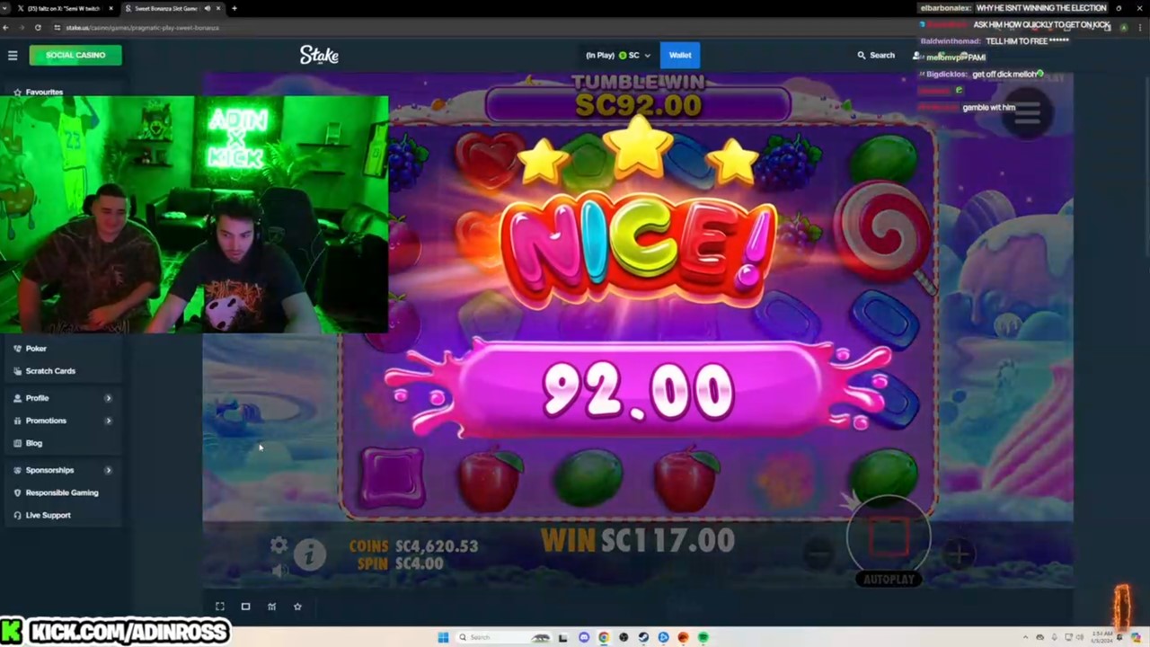 KICK Streamer Adin Ross hosting a social casino stream